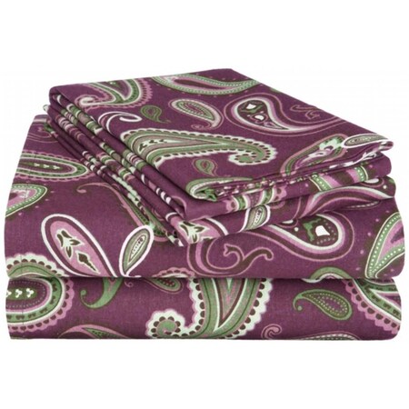 Impressions By Luxor Treasures Cotton Flannel Twin Sheet Set Paisley- Purple FLATWSH PAPR